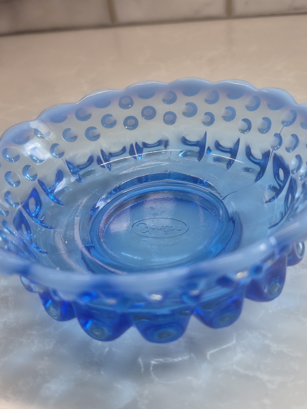 Vintage Fenton Blue Hobnail Glass Bowl